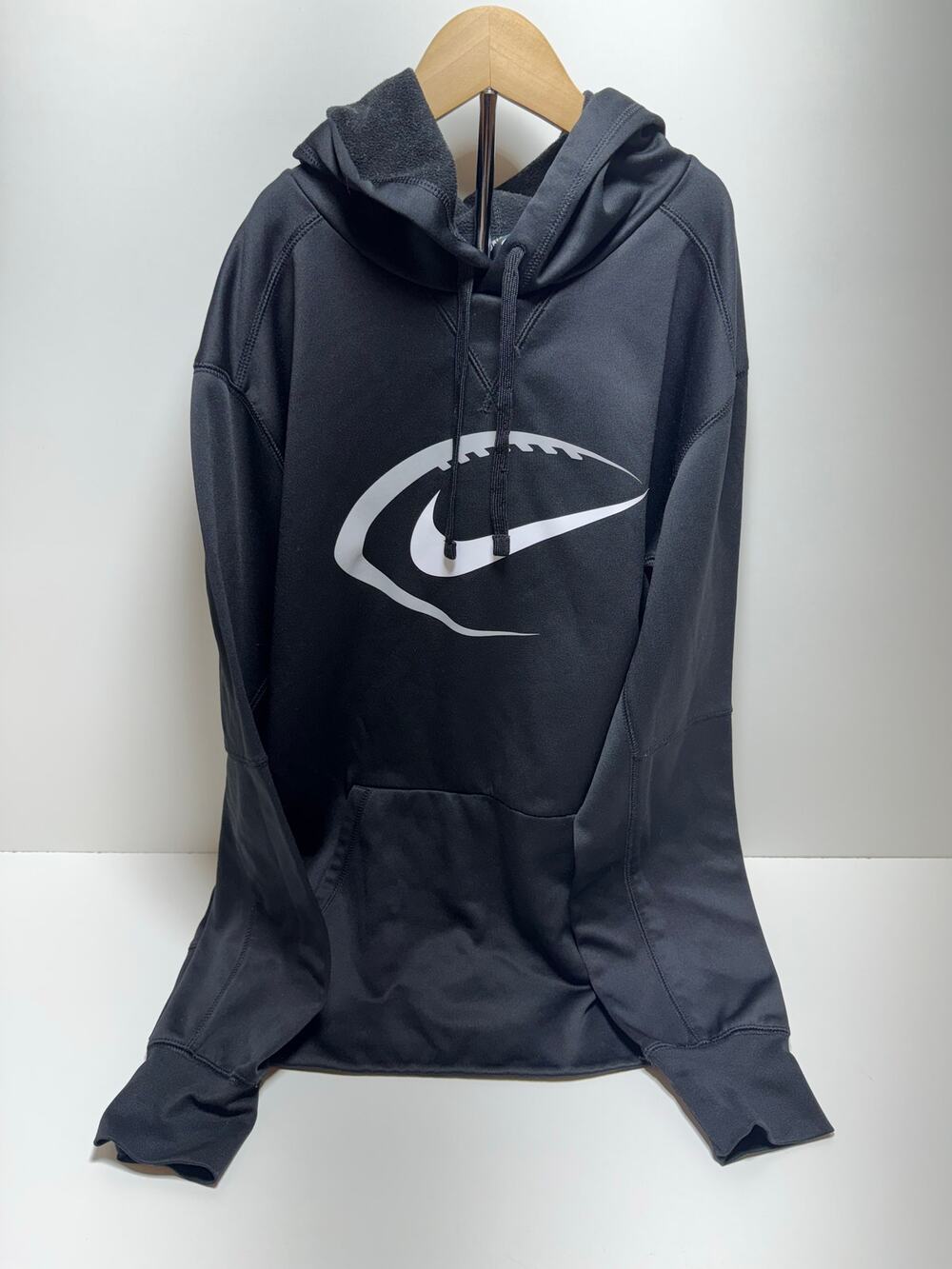 Nike Men’s Dry-Fit Hoodie Sz L Black Swoosh Logo Sweatshirt Kangaroo Pocket